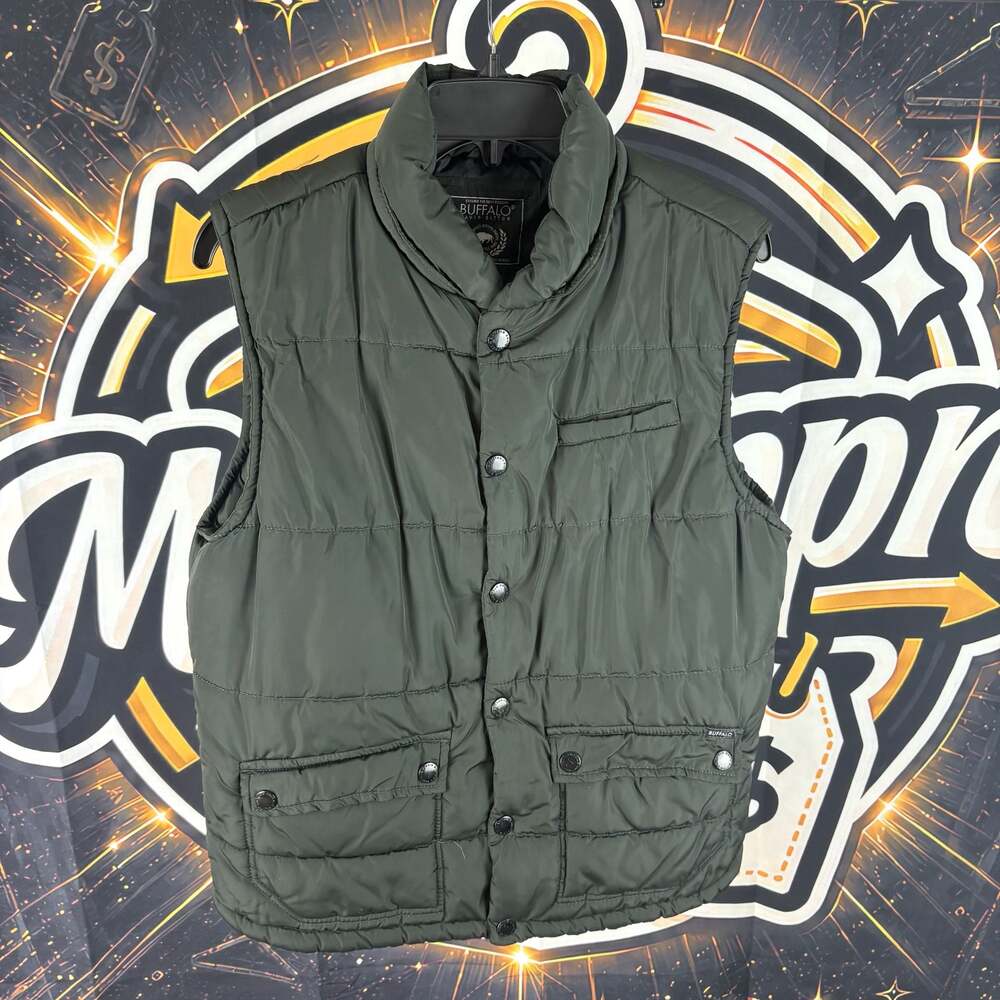 Buffalo David Bitton Black Puffer Vest Size M Embroidered Buffalo Logo